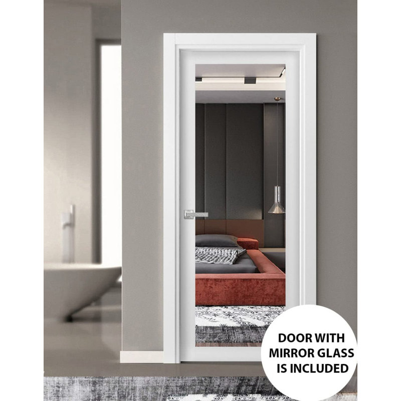 Porte française unie à l'intérieur | Lucia 1299 avec miroir | Poignée simple à panneau régulier | Portes de salle de bain robustes