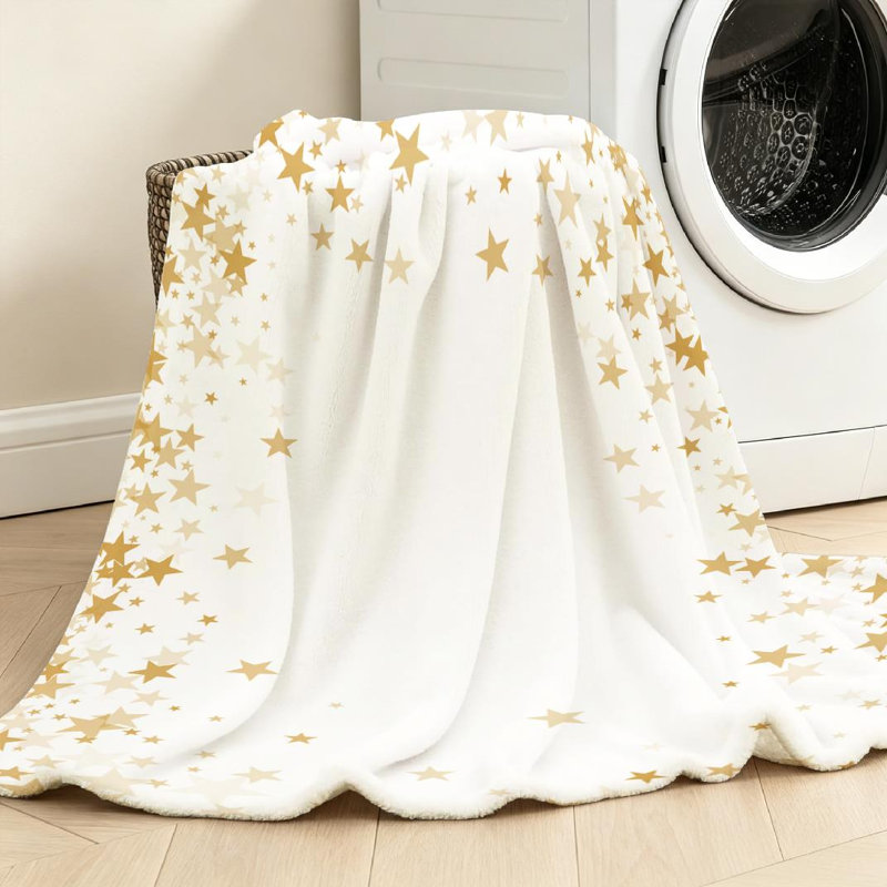 Jeté en molleton doré ultra doux, imprimé confettis étoiles volantes, Throw 50" x 60"