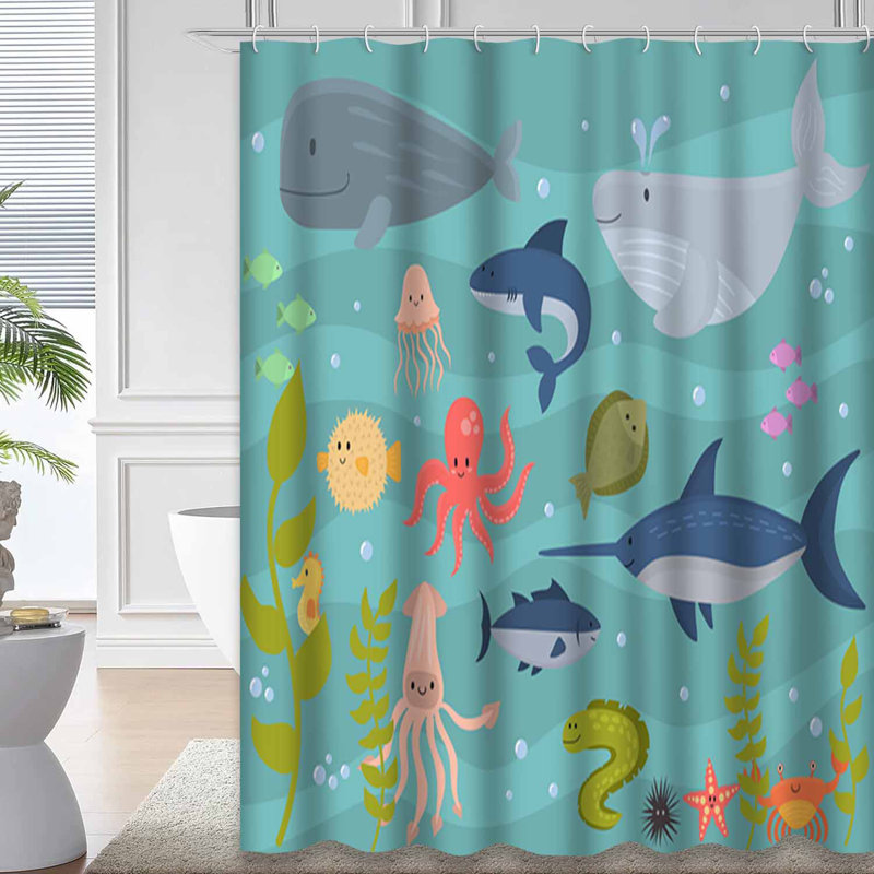 Rideau de douche imperméable avec 12 crochets Ocean, L 72 po x l 78 po