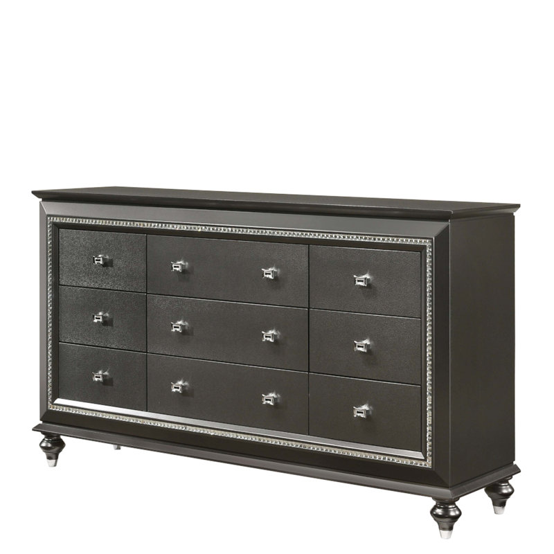 Commode double 9 tiroirs Lundt, Gris argenté