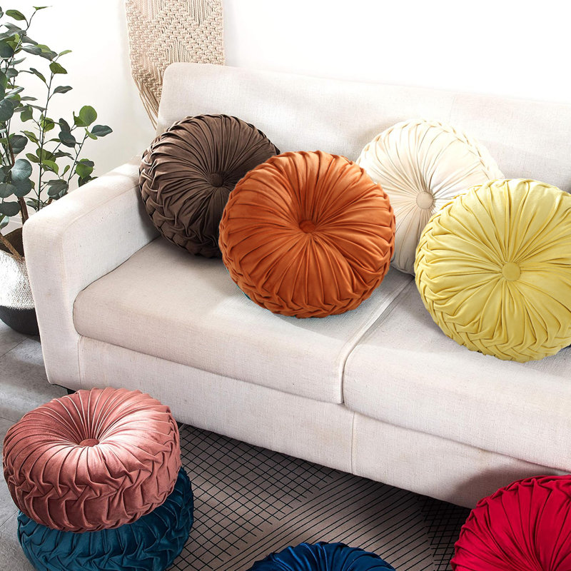 Velvet Round Decorative Pillow for Sofa Decor (15-Inch), Orange