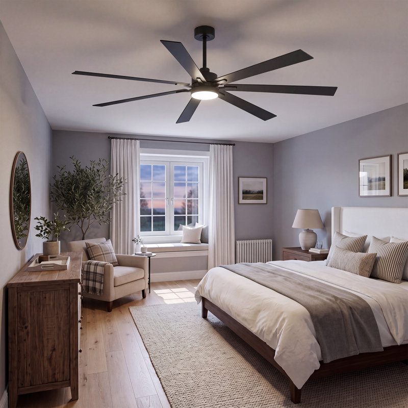 72" Large Ceiling Fan With Light,Remote Control And Quiet DC Motor, 72", Black