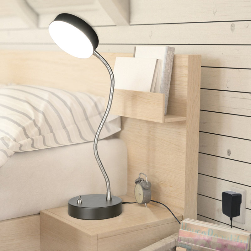 Lampe de bureau à DEL à base plate noire écoénergétique, blanc froid 4000k, sans scintillement, col de cygne flexible avec interrupteur, certification Cetl, garantie de 1 an pour le bureau / espace de travail / bureau