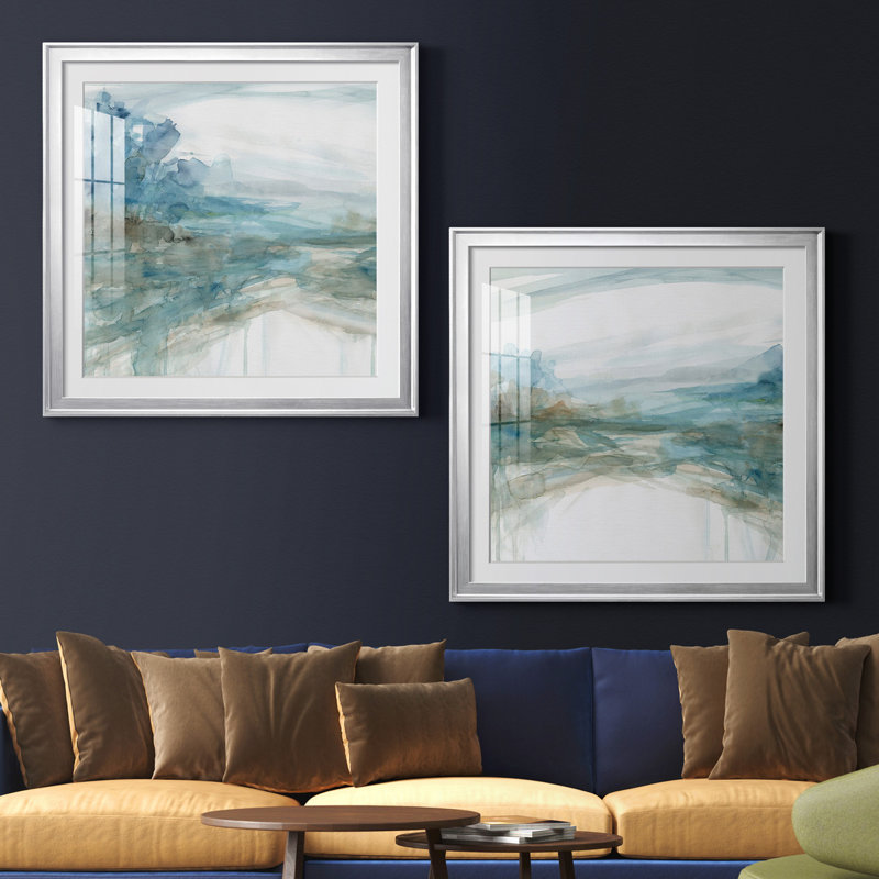 Shimmering Treeline I - ensemble de 2 reproductions d'art, Blanc, Toile encadrée argentée, H 30,5 po x l 61 po x P 1,5 po