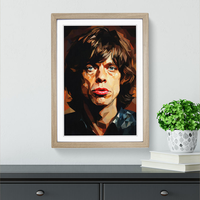 Mick Jagger Cubism - Single Picture Frame Print on Wood, 46cm H x 34cm W x 2cm D, Oak Framed