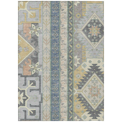 Machine Washable Indoor/Outdoor Chantille ACN1015 Silver Rug