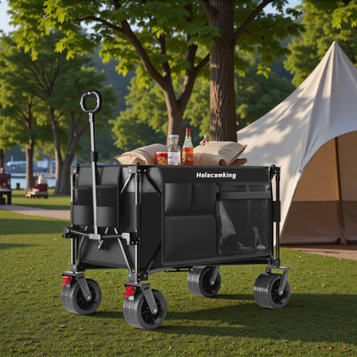 Chariot pliant multifonctionnel à tirer avec poignée flexible et auvent, chariot utilitaire robuste avec roues tout-terrain de 18 x 10 cm pour le camping, le transport, les courses, le sport, 236 kg / 240 L