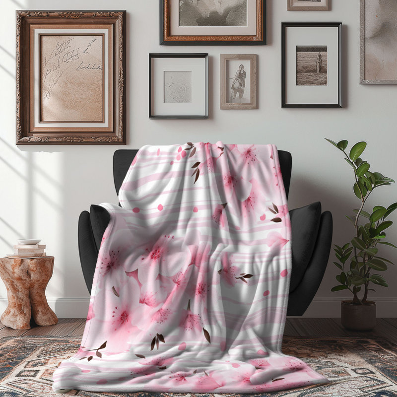 Fleur de cerisier - couverture de qualité supérieure 1 pièce, L 60 po x L 80 po