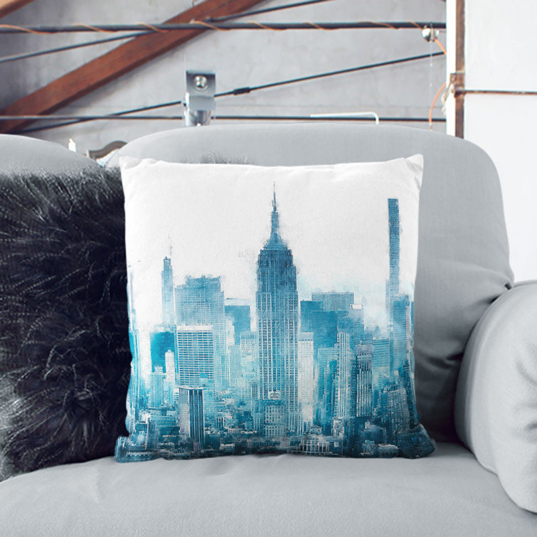 East Urban Home Manhattan New York Skyline Painting Cushion with ...