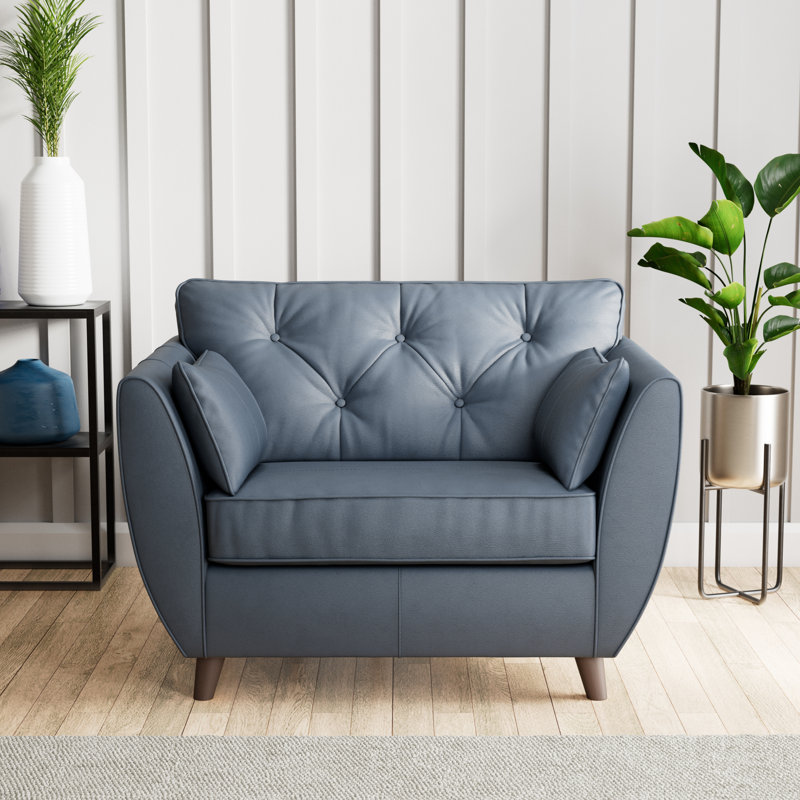 Marylin Leather Snuggle Chair, Navy, Dark Wood