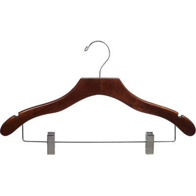 Cintre combiné en bois ondulé avec pinces de coussin réglables pour jupe / pantalon
