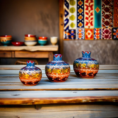 Ensemble de vases en grenade faits à la main en céramique de grenade - 3 pièces décoratives colorées pour vases de maison, de table, de tablette ou de cadeaux