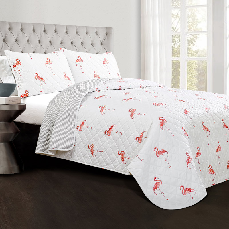 Lush Decor Kelly Flamingo Reversible Cotton Quilt Set, Queen