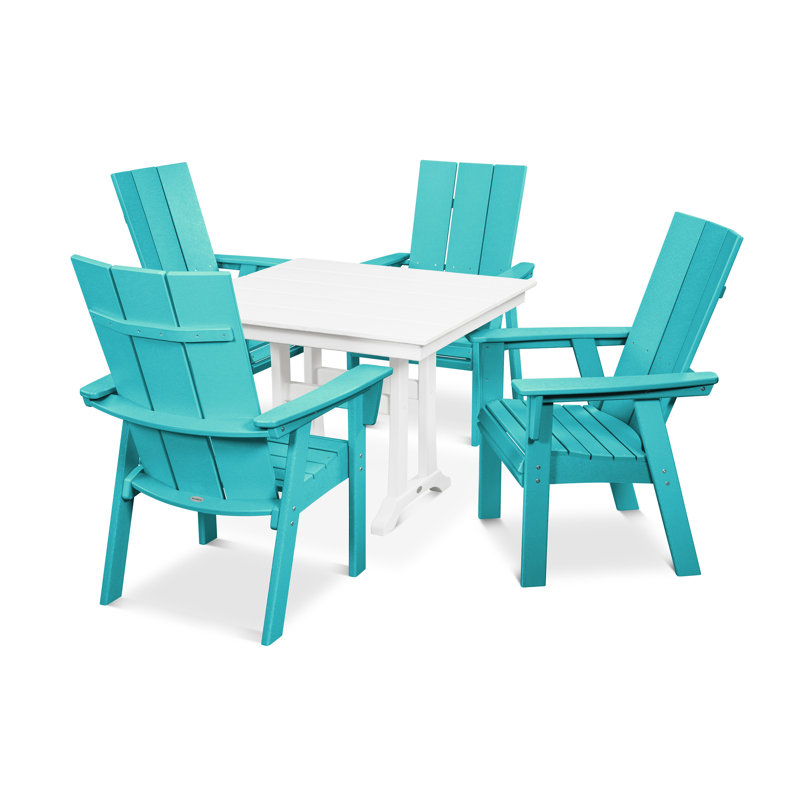 Ensemble repas 5 pièces POLYWOOD Modern Curveback Adirondack, Aruba / blanc