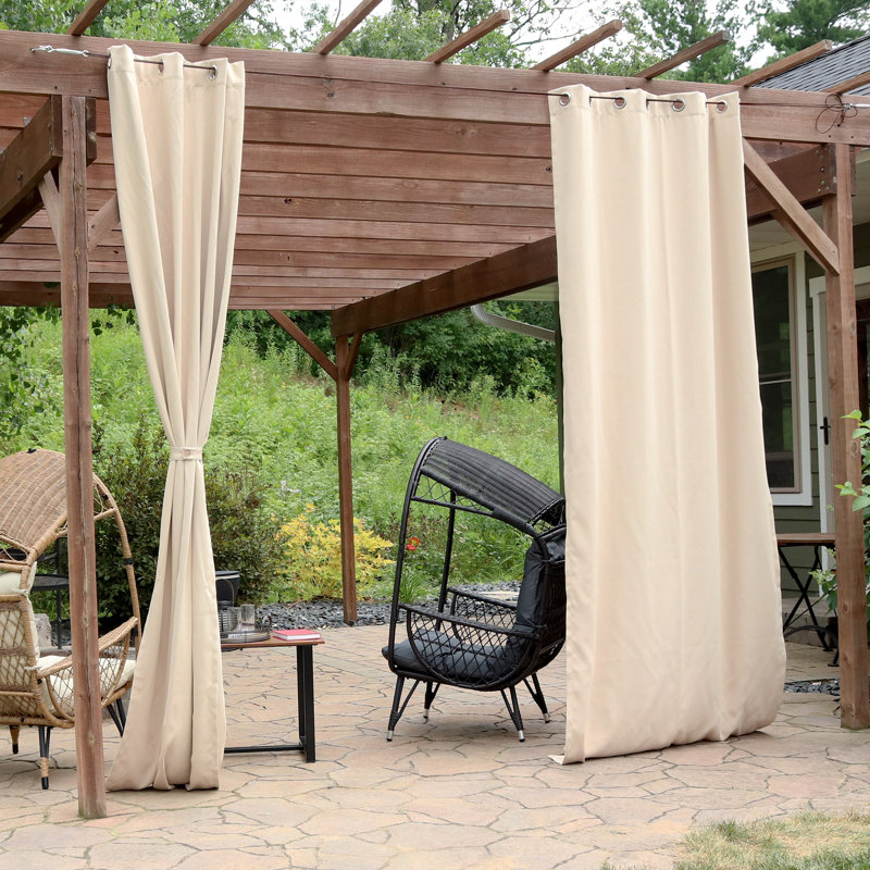 Kayenta Modern Beige Indoor or Outdoor Room-Darkening Curtain Pair - 52" x 120", 52" W x 120" L