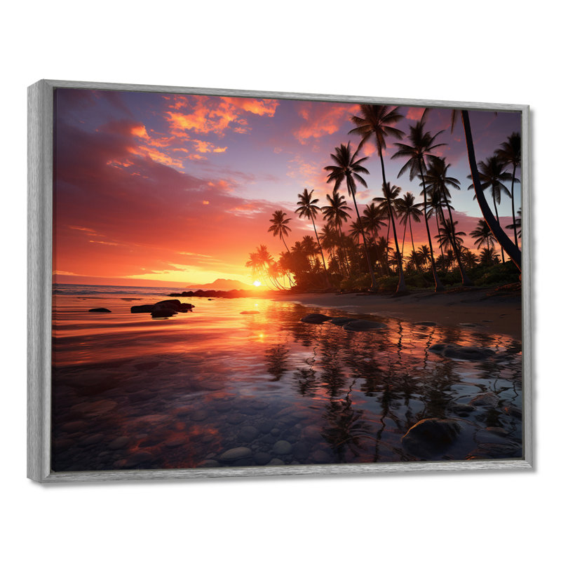Hawaii Hawaiian Sunrise - Art mural d'Hawaï, H 34 po x l 44 po x P 1,5 po, Encadrement argenté