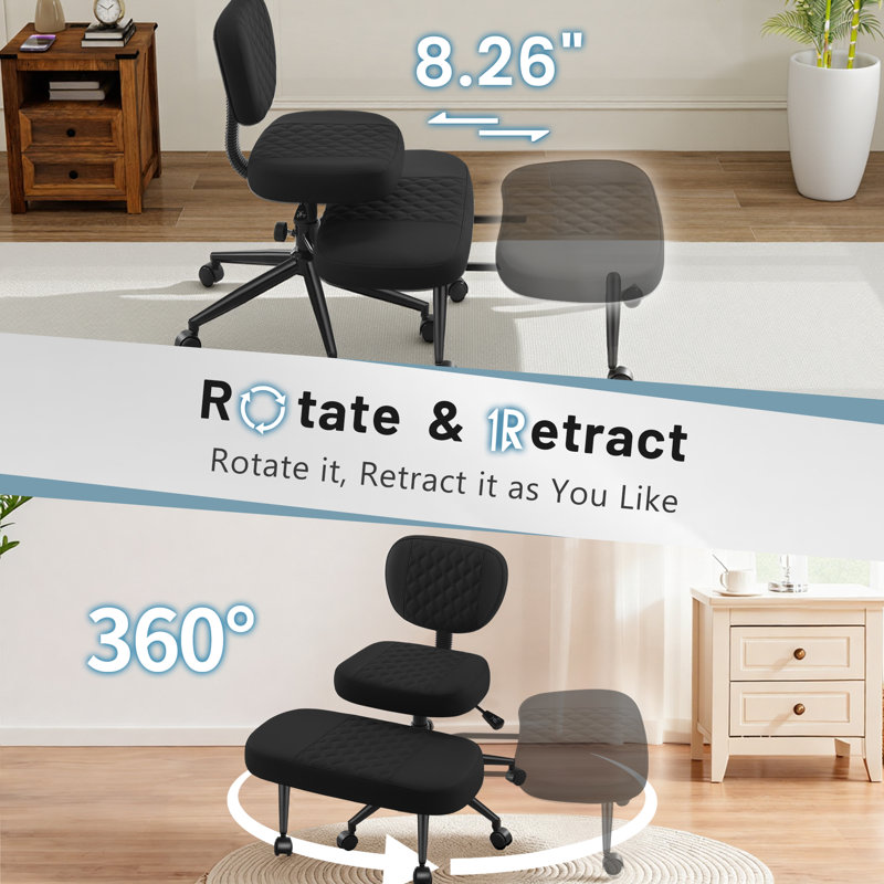Fauteuil de bureau ergonomique pour les jambes croisées avec repose-pieds et roues réglables, Noir