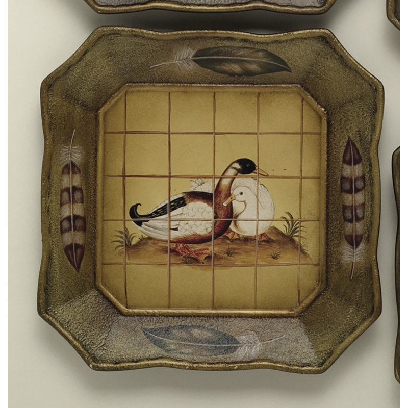 4-Piece Hand painted Duck Plate Set