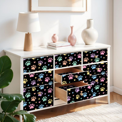 Peel and Stick Wallpaper Contact Paper Colorful doodle paw print seamless fabric design black Self Adhesive and Removable 17.7in x 118in(45x300cm)