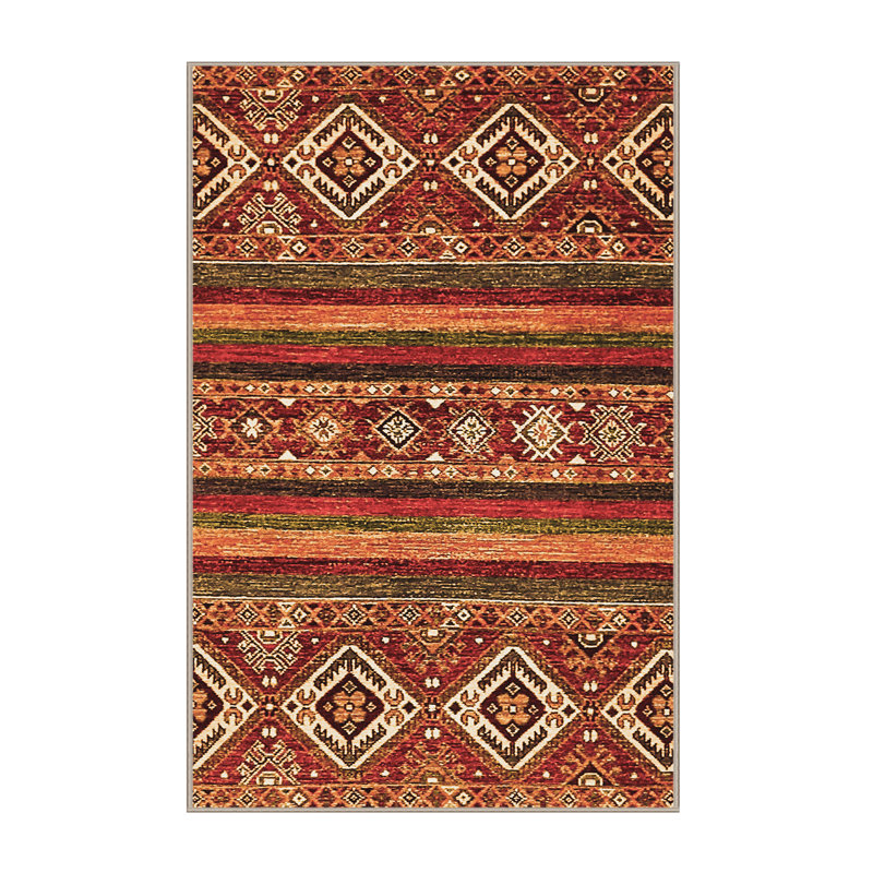 Tapis rouge / brun / orange en laine tissée à la machine Coila, Rectangle 8 pi x 12 pi