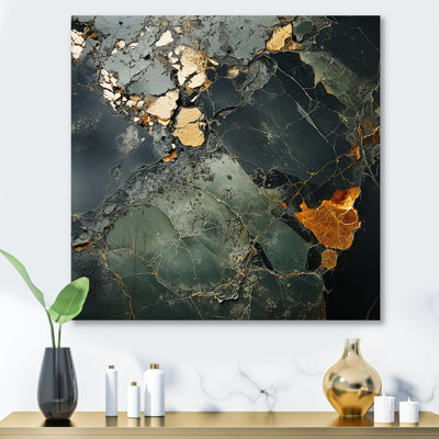 Golden And Green Terrazzo Marble Elegance II - Marble Wall Decor