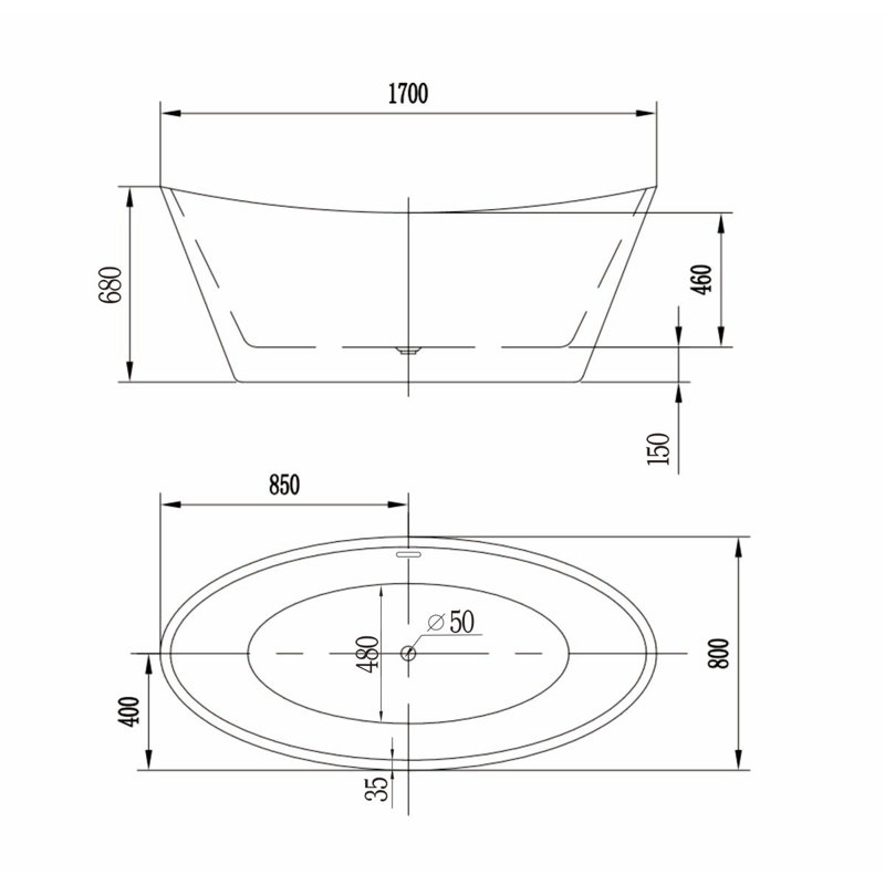 1700mm x 800mm Freestanding Soaking Acrylic Bathtub