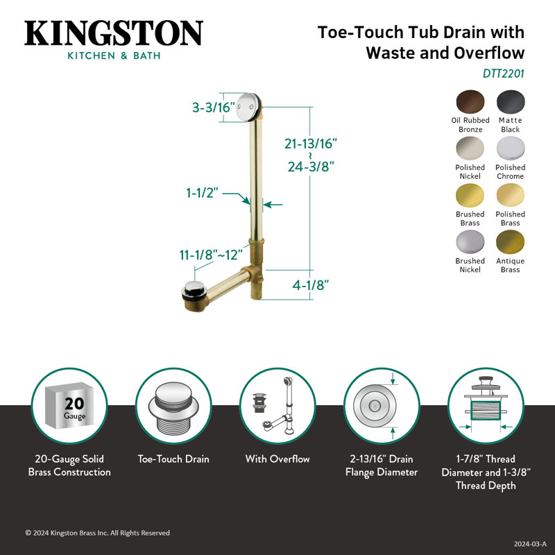 Baignoire et trop-plein Kingston Brass, Nickel poli