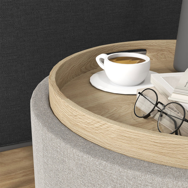 Table basse ronde avec repose-pieds avec plateau rabattable