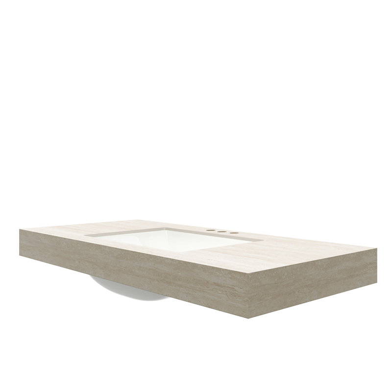 48"  Roma Travertine-Pattern Sintered Stone Countertop And Undermount Ceramic Basin With Three Standard Pre-Drilled Faucet Holes, NO Cabinet, NO Faucet And Sink Cover