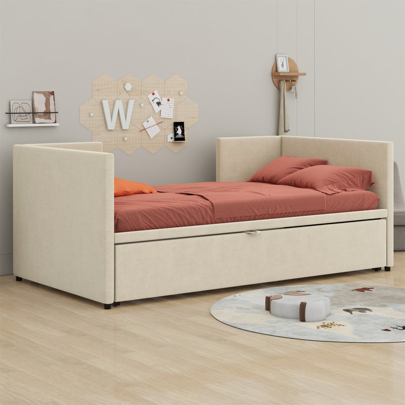 Lit de jour rembourré avec lit gigogne, Beige