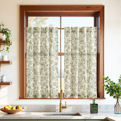 Linen Blend Floral Light Filtering Window Curtain Set