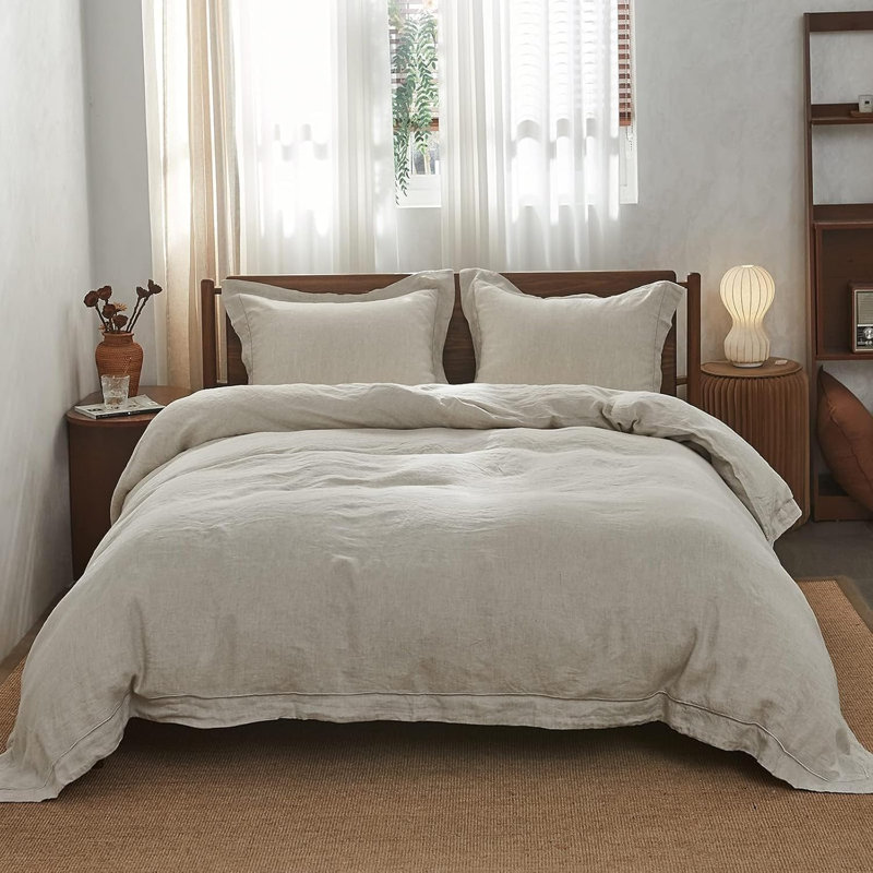 Ensemble de housse de couette 100% lin, Lin lin, Housse de couette simple + 1 taie décorative