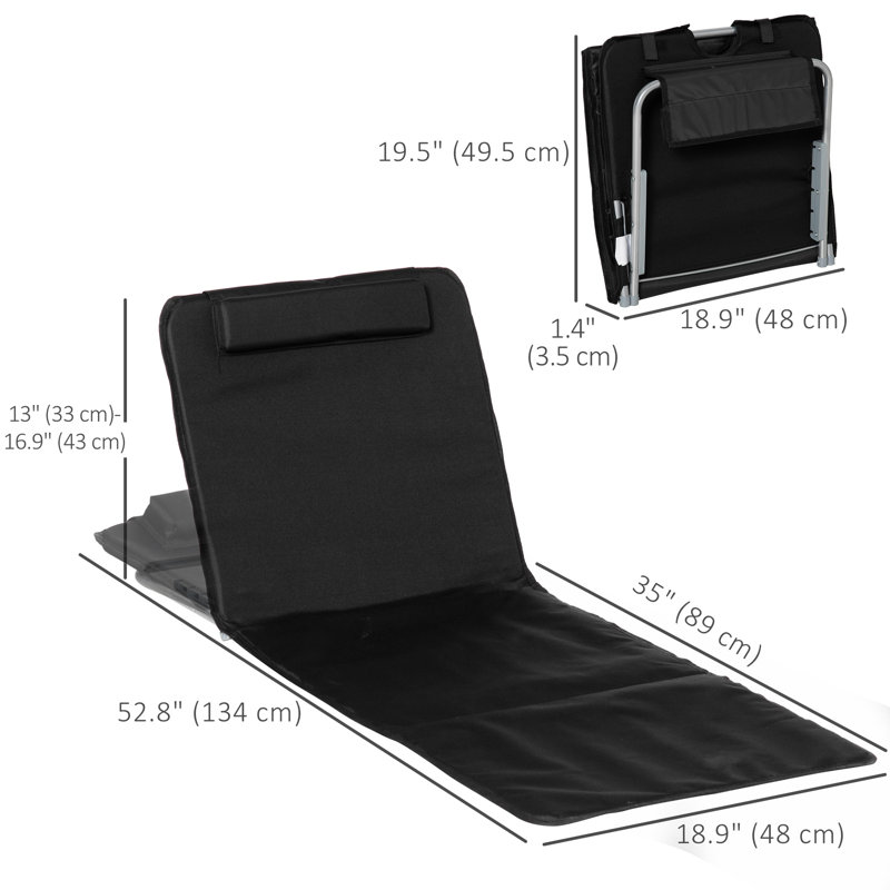 2 chaises longues pliantes avec coussin, Noir