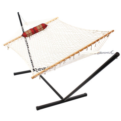 2-Person Polyester Rope Hammock and stand set with Removable Quilted Pad and Pillow