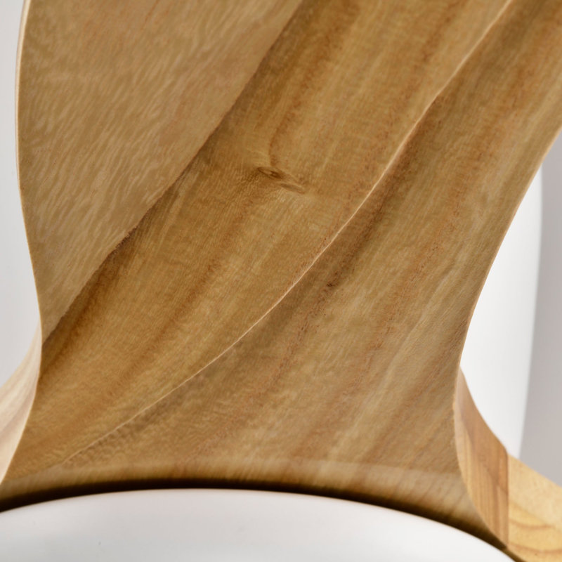 Ventilateur de plafond de 52 po avec pales en bois massif avec lumière avec télécommande, moteur réversible silencieux, 6 vitesses, pour salon de patio, chambre à coucher, intérieur (blanc mat + naturel)
