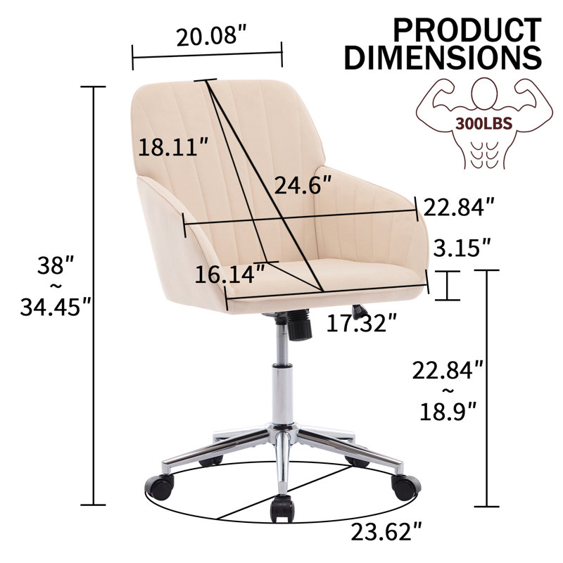 Adjustable Office Chair, Armchair, Swivel Chair With Metal Base, Pale Green, Gold
