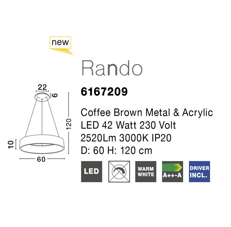Rando 1 - Light LED Drum Pendant, Coffee Brown