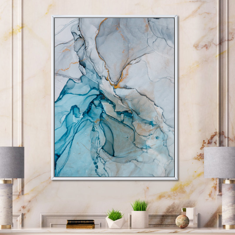 «Gray Meets Blue Marble Art Ripples III», reproduction d'art moderne sur toile, H 44 po x l 34 po x P 1,5 po