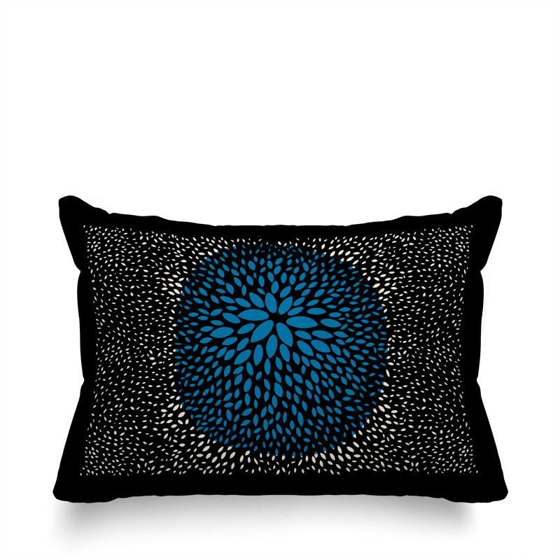 Coussin décoratif intérieur / extérieur en polyester filé floral Bavière, Turquoise / noir