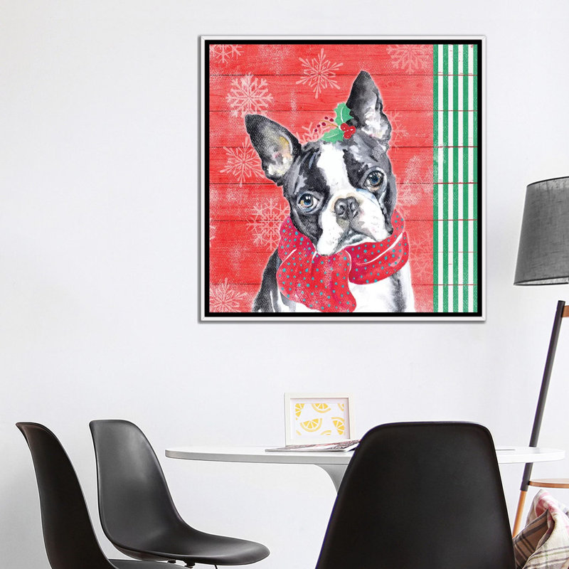 "Holiday Puppy II" par Patricia Pinto, reproduction d’art, Toile blanche encadrée, Pas de tapis, H 37 po x l 37 po x P 1,5 po