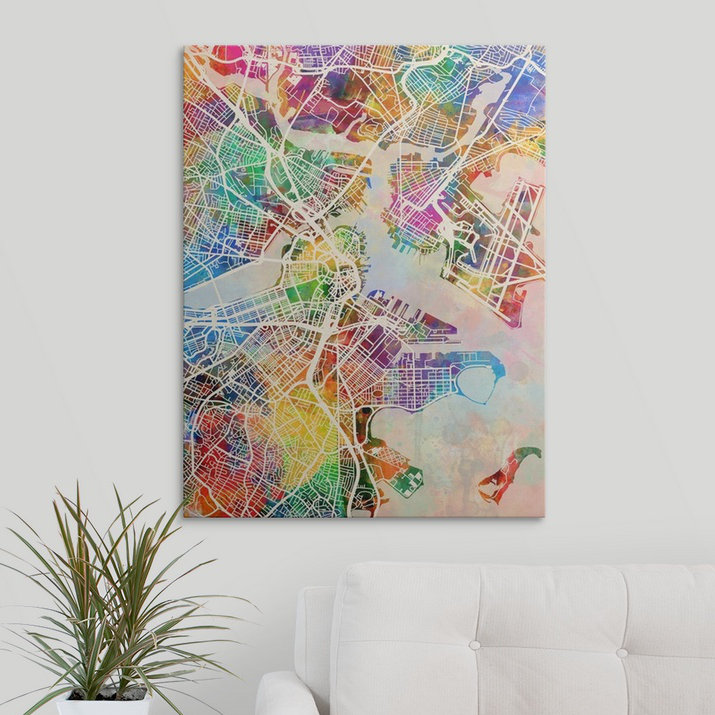 «Boston Massachusetts Street Map» par Francy, impression, H 48 po x l 36 po x P 1,5 po, Toile