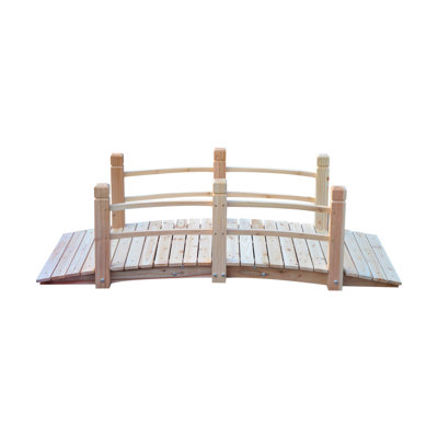 Fir Wood Garden Bridge Arc Walkway with Side Railings for Backyards, Gardens, and Streams, Natural Wood, 60" x 26.5" x 19"