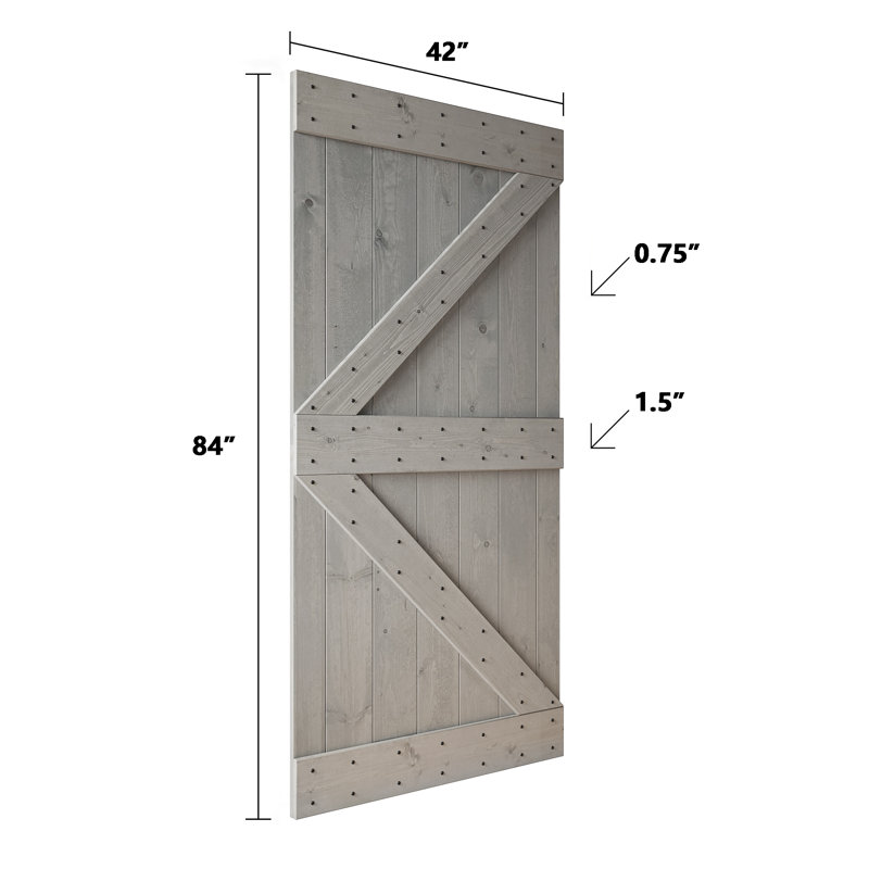 Light Grey Pine Wood Double Sliding Barn Door with Hardware Kit