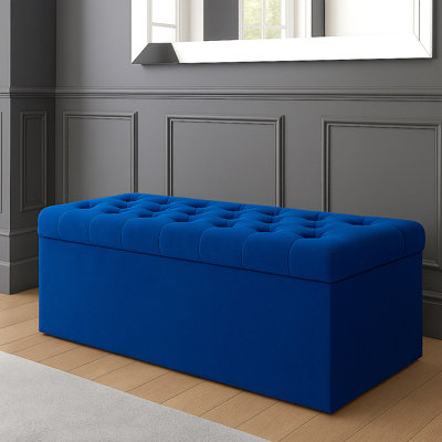SD Plush Velvet Chesterfield Upholstered Ottoman Storage Box