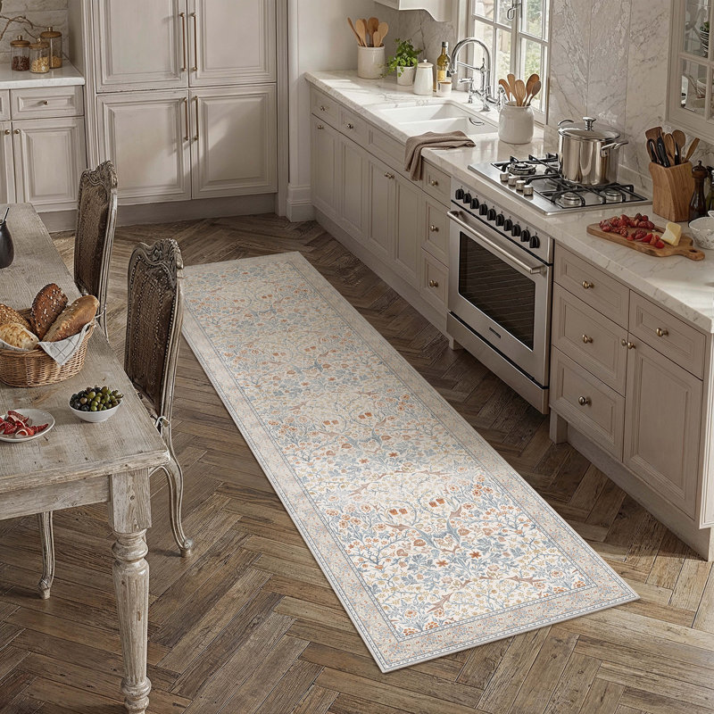 Tapis à motif floral rétro Ellis, Beige, Runner 2'3" x 7'6"