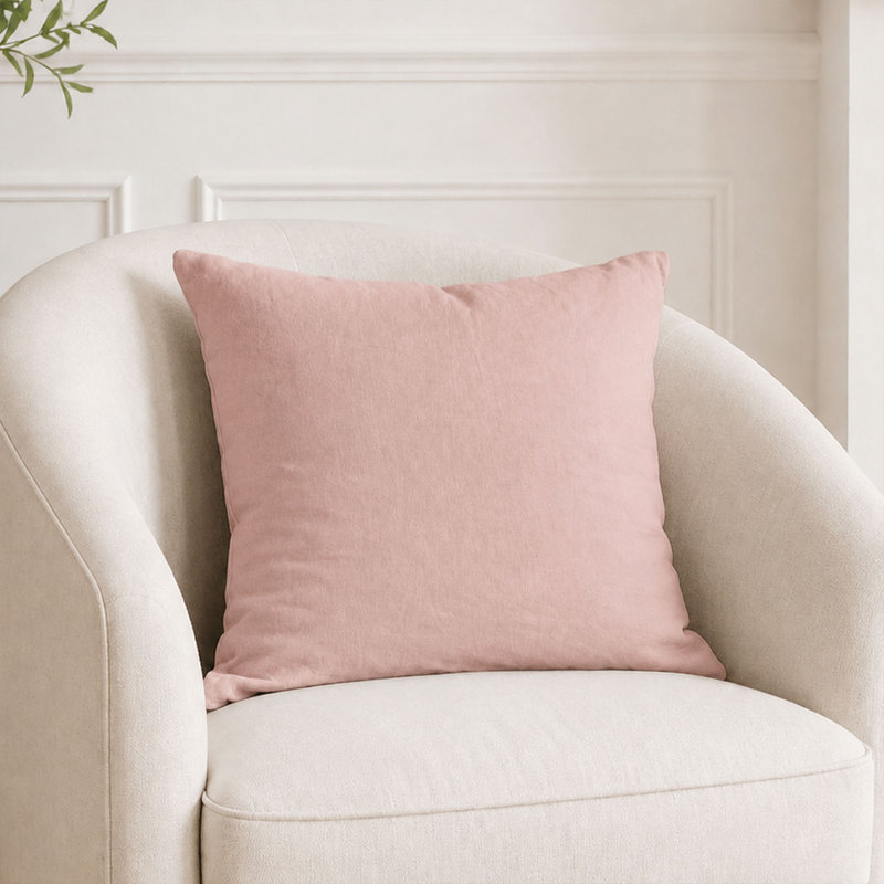 Coussin 100% lin, 18" W x 18" L, Misty Rose