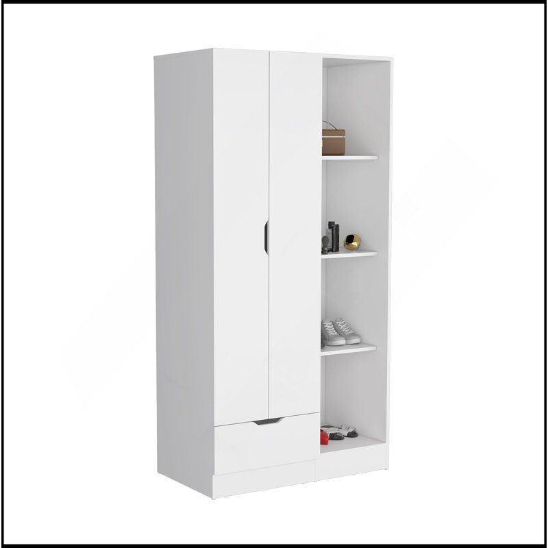 Armoire-penderie Memphis avec 4 tablettes de rangement et 1 tiroir blanc, Blanc