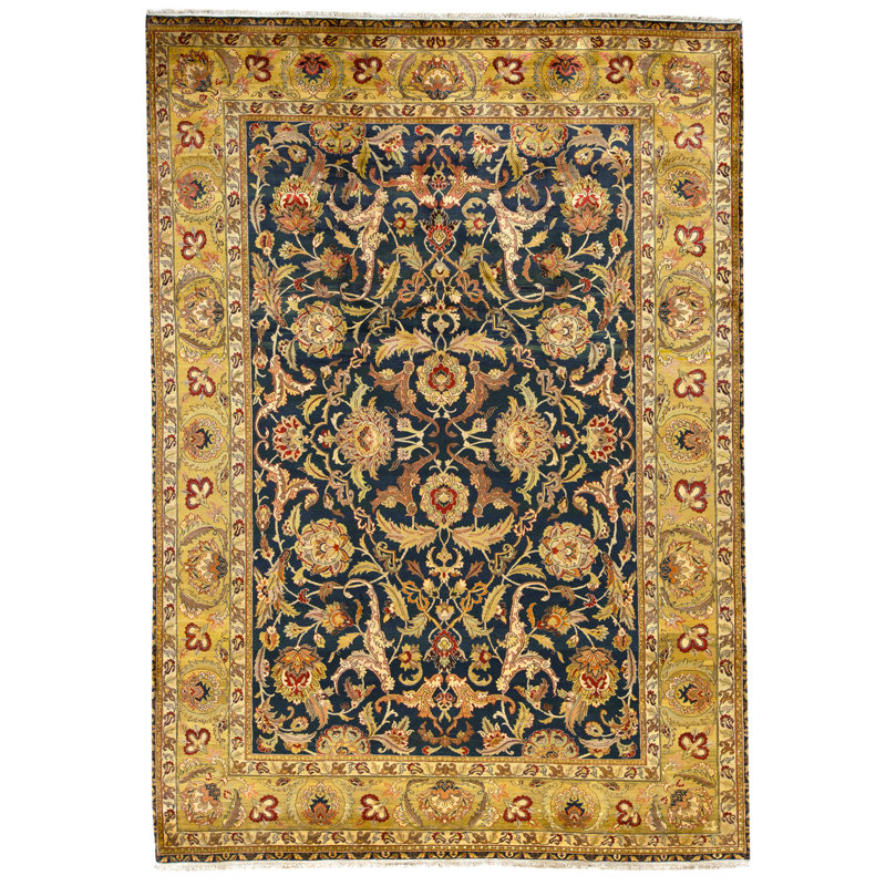 High-Quality Hand-Knotted Black And Gold Area Rug