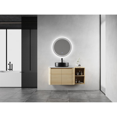 Meuble-lavabo mural 42 po avec lavabo en céramique et tablettes de rangement, 2 portes à fermeture en douceur