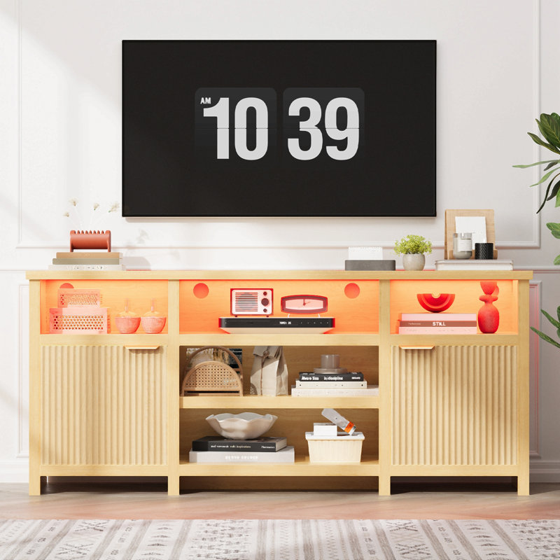 Highboy TV Stand, LED TV Stand For 80-Inch Tvs, Media Console Entertainment Center With Storage For Living Room, Oak